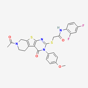molecular formula C26H22F2N4O4S2 B2536211 2-((7-acetyl-3-(4-methoxyphenyl)-4-oxo-3,4,5,6,7,8-hexahydropyrido[4',3':4,5]thieno[2,3-d]pyrimidin-2-yl)thio)-N-(2,4-difluorophenyl)acetamide CAS No. 892282-39-2