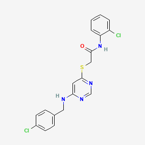 molecular formula C19H16Cl2N4OS B2536220 2-({6-[(4-chlorobenzyl)amino]pyrimidin-4-yl}sulfanyl)-N-(2-chlorophenyl)acetamide CAS No. 1251619-95-0