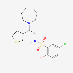 molecular formula C19H25ClN2O3S2 B2536226 N-(2-(azepan-1-yl)-2-(thiophen-3-yl)ethyl)-5-chloro-2-methoxybenzenesulfonamide CAS No. 954671-59-1