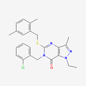 molecular formula C24H25ClN4OS B2536227 6-(2-chlorobenzyl)-5-((2,5-dimethylbenzyl)thio)-1-ethyl-3-methyl-1H-pyrazolo[4,3-d]pyrimidin-7(6H)-one CAS No. 1357783-63-1