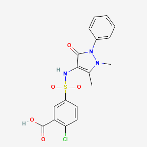 molecular formula C18H16ClN3O5S B2536231 2-氯-5-[(1,5-二甲基-3-氧代-2-苯基-2,3-二氢-1H-吡唑-4-基)磺酰氨基]苯甲酸 CAS No. 438031-01-7