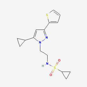 molecular formula C15H19N3O2S2 B2536239 N-(2-(5-cyclopropyl-3-(thiophen-2-yl)-1H-pyrazol-1-yl)ethyl)cyclopropanesulfonamide CAS No. 1797624-59-9