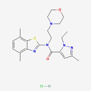 molecular formula C22H30ClN5O2S B2536246 N-(4,7-dimethylbenzo[d]thiazol-2-yl)-1-ethyl-3-methyl-N-(2-morpholinoethyl)-1H-pyrazole-5-carboxamide hydrochloride CAS No. 1327525-94-9
