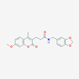 molecular formula C22H21NO6 B253625 N-(1,3-benzodioxol-5-ylmethyl)-3-(7-methoxy-4-methyl-2-oxo-2H-chromen-3-yl)propanamide 
