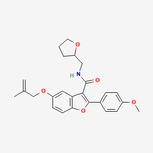 molecular formula C25H27NO5 B2536250 2-(4-methoxyphenyl)-5-[(2-methylprop-2-en-1-yl)oxy]-N-(tetrahydrofuran-2-ylmethyl)-1-benzofuran-3-carboxamide CAS No. 929513-87-1