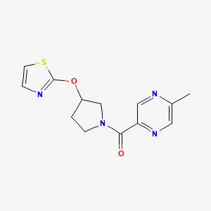 molecular formula C13H14N4O2S B2536259 (5-Methylpyrazin-2-yl)(3-(thiazol-2-yloxy)pyrrolidin-1-yl)methanone CAS No. 2201430-13-7