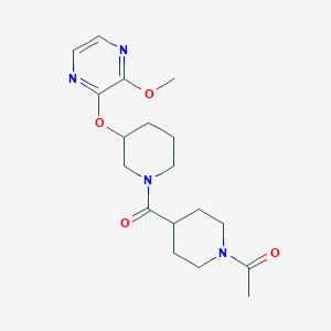 molecular formula C18H26N4O4 B2536263 1-(4-(3-((3-Methoxypyrazin-2-yl)oxy)piperidine-1-carbonyl)piperidin-1-yl)ethanone CAS No. 2034504-93-1