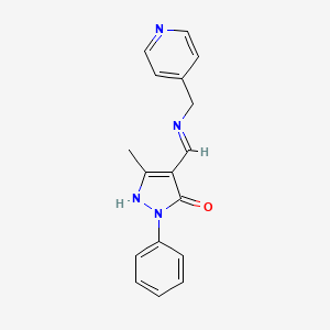 molecular formula C17H16N4O B2536268 5-methyl-2-phenyl-4-{[(4-pyridinylmethyl)amino]methylene}-2,4-dihydro-3H-pyrazol-3-one CAS No. 320425-15-8