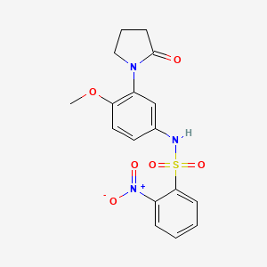 molecular formula C17H17N3O6S B2536269 N-(4-methoxy-3-(2-oxopyrrolidin-1-yl)phenyl)-2-nitrobenzenesulfonamide CAS No. 941872-36-2