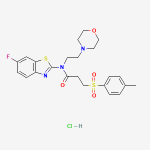molecular formula C23H27ClFN3O4S2 B2536270 N-(6-fluorobenzo[d]thiazol-2-yl)-N-(2-morpholinoethyl)-3-tosylpropanamide hydrochloride CAS No. 1215415-06-7