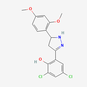 2,4-dichloro-6-[5-(2,4-dimethoxyphenyl)-4,5-dihydro-1H-pyrazol-3-yl]phenol