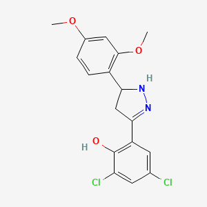 molecular formula C17H16Cl2N2O3 B2536272 2,4-dichloro-6-(5-(2,4-dimethoxyphenyl)-4,5-dihydro-1H-pyrazol-3-yl)phenol CAS No. 618389-02-9