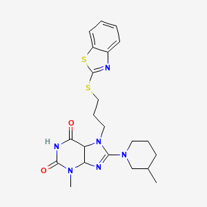molecular formula C22H26N6O2S2 B2536288 7-[3-(1,3-benzothiazol-2-ylsulfanyl)propyl]-3-methyl-8-(3-methylpiperidin-1-yl)-2,3,6,7-tetrahydro-1H-purine-2,6-dione CAS No. 674350-46-0