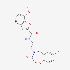 molecular formula C21H19FN2O5 B2536297 N-(2-(7-fluoro-3-oxo-2,3-dihydrobenzo[f][1,4]oxazepin-4(5H)-yl)ethyl)-7-methoxybenzofuran-2-carboxamide CAS No. 1904174-41-9