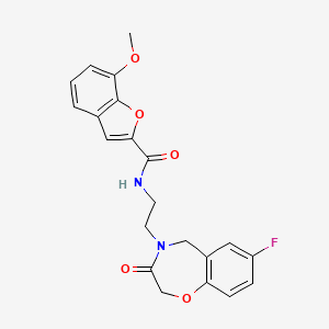 molecular formula C21H19FN2O5 B2536297 N-(2-(7-氟-3-氧代-2,3-二氢苯并[f][1,4]氧杂氮杂卓-4(5H)-基)乙基)-7-甲氧基苯并呋喃-2-甲酰胺 CAS No. 1904174-41-9