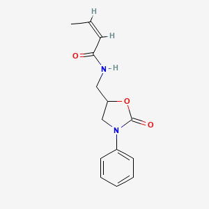 (Z)-N-((2-oxo-3-phenyloxazolidin-5-yl)methyl)but-2-enamide