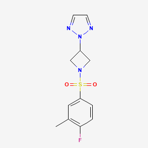 molecular formula C12H13FN4O2S B2536313 2-(1-((4-fluoro-3-methylphenyl)sulfonyl)azetidin-3-yl)-2H-1,2,3-triazole CAS No. 2178771-10-1
