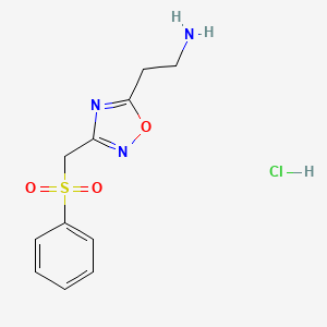 molecular formula C11H14ClN3O3S B2536320 2-(3-((Phenylsulfonyl)methyl)-1,2,4-oxadiazol-5-yl)ethanamine hydrochloride CAS No. 1573547-64-4