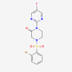 molecular formula C14H12BrFN4O3S B2536323 4-(2-Bromobenzenesulfonyl)-1-(5-fluoropyrimidin-2-yl)piperazin-2-one CAS No. 2320538-02-9