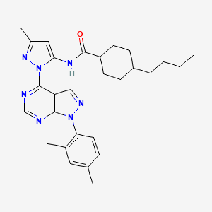 molecular formula C28H35N7O B2536325 4-butyl-N-(1-(1-(2,4-dimethylphenyl)-1H-pyrazolo[3,4-d]pyrimidin-4-yl)-3-methyl-1H-pyrazol-5-yl)cyclohexanecarboxamide CAS No. 1007173-75-2