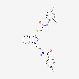 molecular formula C28H29N3O2S B2536328 N-(2-(3-((2-((2,4-dimethylphenyl)amino)-2-oxoethyl)thio)-1H-indol-1-yl)ethyl)-4-methylbenzamide CAS No. 532970-90-4