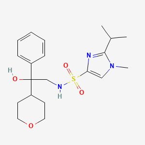 molecular formula C20H29N3O4S B2536333 N-(2-羟基-2-苯基-2-(四氢-2H-吡喃-4-基)乙基)-2-异丙基-1-甲基-1H-咪唑-4-磺酰胺 CAS No. 2034330-90-8