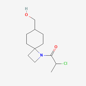 molecular formula C12H20ClNO2 B2536356 2-Chloro-1-[7-(hydroxymethyl)-1-azaspiro[3.5]nonan-1-yl]propan-1-one CAS No. 2411287-52-8