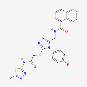 molecular formula C25H20FN7O2S2 B2536358 N-((4-(4-fluorophenyl)-5-((2-((5-methyl-1,3,4-thiadiazol-2-yl)amino)-2-oxoethyl)thio)-4H-1,2,4-triazol-3-yl)methyl)-1-naphthamide CAS No. 393874-17-4