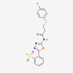 molecular formula C18H16FN3O4S2 B2536372 3-((4-fluorophenyl)thio)-N-(5-(2-(methylsulfonyl)phenyl)-1,3,4-oxadiazol-2-yl)propanamide CAS No. 886926-19-8
