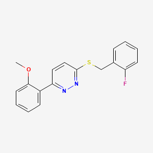 molecular formula C18H15FN2OS B2536374 3-[(2-Fluorophenyl)methylsulfanyl]-6-(2-methoxyphenyl)pyridazine CAS No. 896044-43-2