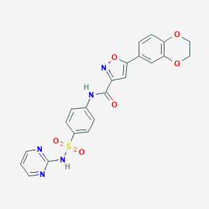 molecular formula C22H17N5O6S B253638 5-(2,3-dihydro-1,4-benzodioxin-6-yl)-N~3~-{4-[(2-pyrimidinylamino)sulfonyl]phenyl}-3-isoxazolecarboxamide 
