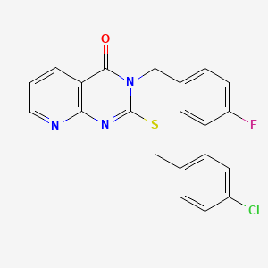 molecular formula C21H15ClFN3OS B2536386 2-((4-chlorobenzyl)thio)-3-(4-fluorobenzyl)pyrido[2,3-d]pyrimidin-4(3H)-one CAS No. 902911-43-7