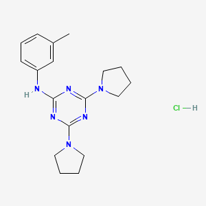 molecular formula C18H25ClN6 B2536405 4,6-di(pyrrolidin-1-yl)-N-(m-tolyl)-1,3,5-triazin-2-amine hydrochloride CAS No. 1179489-34-9