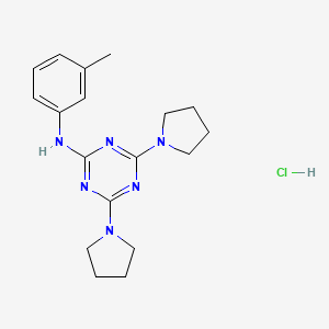 molecular formula C18H25ClN6 B2536405 盐酸4,6-二(吡咯烷-1-基)-N-(间甲苯基)-1,3,5-三嗪-2-胺 CAS No. 1179489-34-9