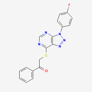 molecular formula C18H12FN5OS B2536418 2-((3-(4-fluorophenyl)-3H-[1,2,3]triazolo[4,5-d]pyrimidin-7-yl)thio)-1-phenylethanone CAS No. 863460-61-1