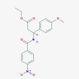 molecular formula C19H20N2O6 B2536423 3-(4-メトキシフェニル)-3-[(4-ニトロフェニル)ホルマミド]プロパン酸エチル CAS No. 681844-54-2