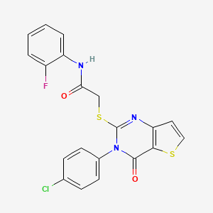 molecular formula C20H13ClFN3O2S2 B2536424 2-{[3-(4-chlorophenyl)-4-oxo-3,4-dihydrothieno[3,2-d]pyrimidin-2-yl]sulfanyl}-N-(2-fluorophenyl)acetamide CAS No. 1260623-06-0