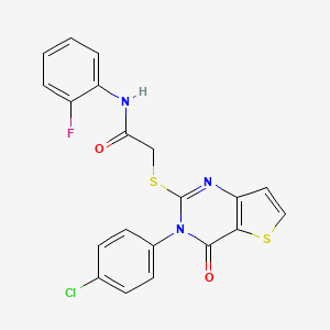 molecular formula C20H13ClFN3O2S2 B2536424 2-{[3-(4-クロロフェニル)-4-オキソ-3,4-ジヒドロチエノ[3,2-d]ピリミジン-2-イル]スルファニル}-N-(2-フルオロフェニル)アセトアミド CAS No. 1260623-06-0