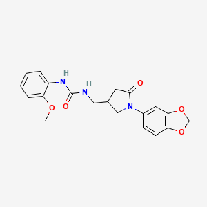 molecular formula C20H21N3O5 B2536430 1-((1-(Benzo[d][1,3]dioxol-5-yl)-5-oxopyrrolidin-3-yl)methyl)-3-(2-methoxyphenyl)urea CAS No. 955257-88-2