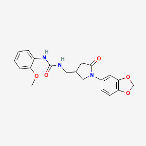 molecular formula C20H21N3O5 B2536430 1-((1-(苯并[d][1,3]二氧杂环-5-基)-5-氧代吡咯烷-3-基)甲基)-3-(2-甲氧苯基)脲 CAS No. 955257-88-2