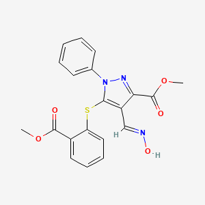 molecular formula C20H17N3O5S B2536437 methyl 4-[(hydroxyimino)methyl]-5-{[2-(methoxycarbonyl)phenyl]sulfanyl}-1-phenyl-1H-pyrazole-3-carboxylate CAS No. 318238-00-5