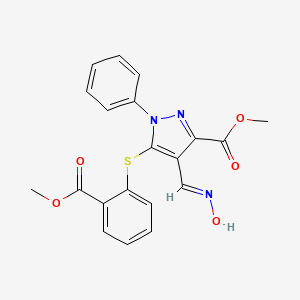 molecular formula C20H17N3O5S B2536437 4-[(羟亚氨基)甲基]-5-{[2-(甲氧羰基)苯基]硫代}-1-苯基-1H-吡唑-3-羧酸甲酯 CAS No. 318238-00-5