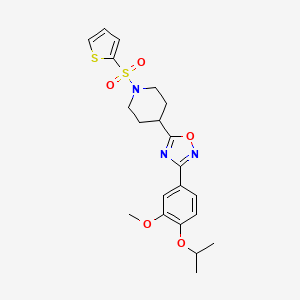 molecular formula C21H25N3O5S2 B2536457 4-[3-(4-Isopropoxy-3-methoxyphenyl)-1,2,4-oxadiazol-5-yl]-1-(2-thienylsulfonyl)piperidine CAS No. 946294-28-6