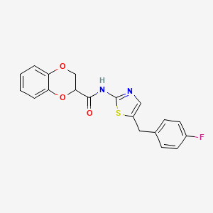 molecular formula C19H15FN2O3S B2536466 N-(5-(4-fluorobenzyl)thiazol-2-yl)-2,3-dihydrobenzo[b][1,4]dioxine-2-carboxamide CAS No. 801226-24-4
