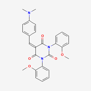 molecular formula C27H25N3O5 B2536467 1,3-Bis(2-methoxyphenyl)-5-((4-(dimethylamino)phenyl)methylene)-1,3-diazaperhydroine-2,4,6-trione CAS No. 313499-13-7