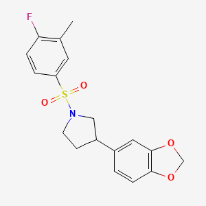 molecular formula C18H18FNO4S B2536474 3-(Benzo[d][1,3]dioxol-5-yl)-1-((4-fluoro-3-methylphenyl)sulfonyl)pyrrolidine CAS No. 1327654-96-5
