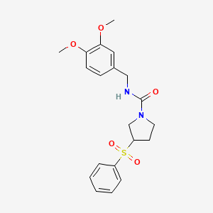 molecular formula C20H24N2O5S B2536484 N-(3,4-dimethoxybenzyl)-3-(phenylsulfonyl)pyrrolidine-1-carboxamide CAS No. 1236809-78-1