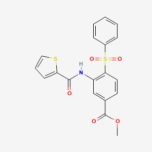 molecular formula C19H15NO5S2 B2536496 Methyl 4-(phenylsulfonyl)-3-[(2-thienylcarbonyl)amino]benzenecarboxylate CAS No. 439096-82-9