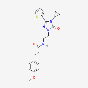 molecular formula C21H24N4O3S B2536502 N-(2-(4-cyclopropyl-5-oxo-3-(thiophen-2-yl)-4,5-dihydro-1H-1,2,4-triazol-1-yl)ethyl)-3-(4-methoxyphenyl)propanamide CAS No. 1448077-93-7