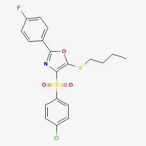 molecular formula C19H17ClFNO3S2 B2536509 5-Butylsulfanyl-4-(4-chlorophenyl)sulfonyl-2-(4-fluorophenyl)-1,3-oxazole CAS No. 850927-39-8